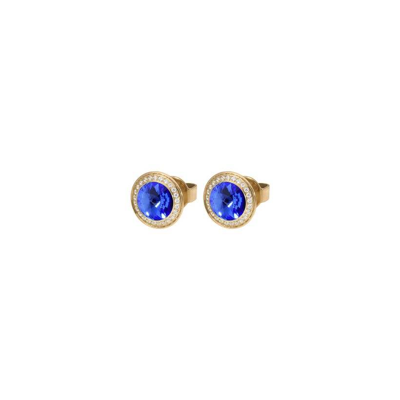 Boucles d'oreilles QUDO Tondo en métal doré et pierre de couleur sapphire