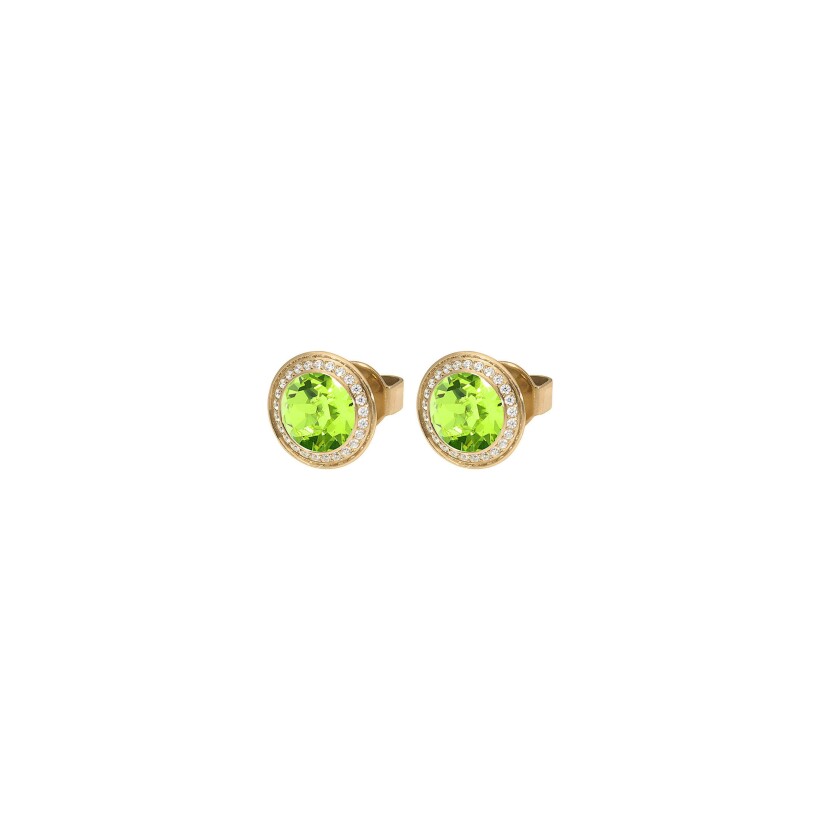 Boucles d'oreilles QUDO Tondo en métal doré et pierre de couleur citrus green