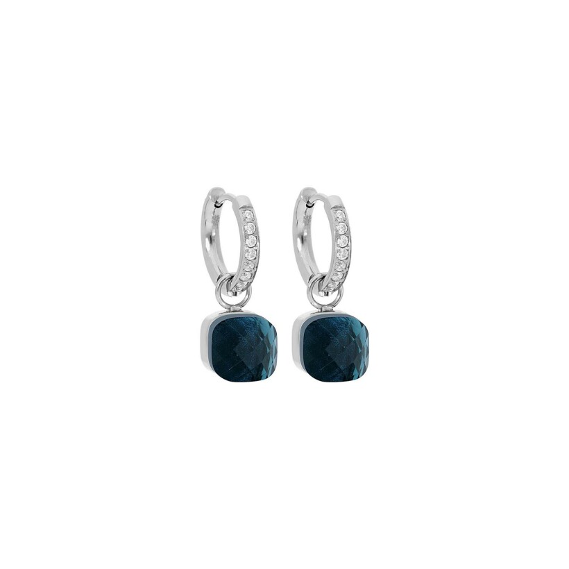Boucles d'oreilles créoles QUDO Firenze en acier et pierre de couleur london blue