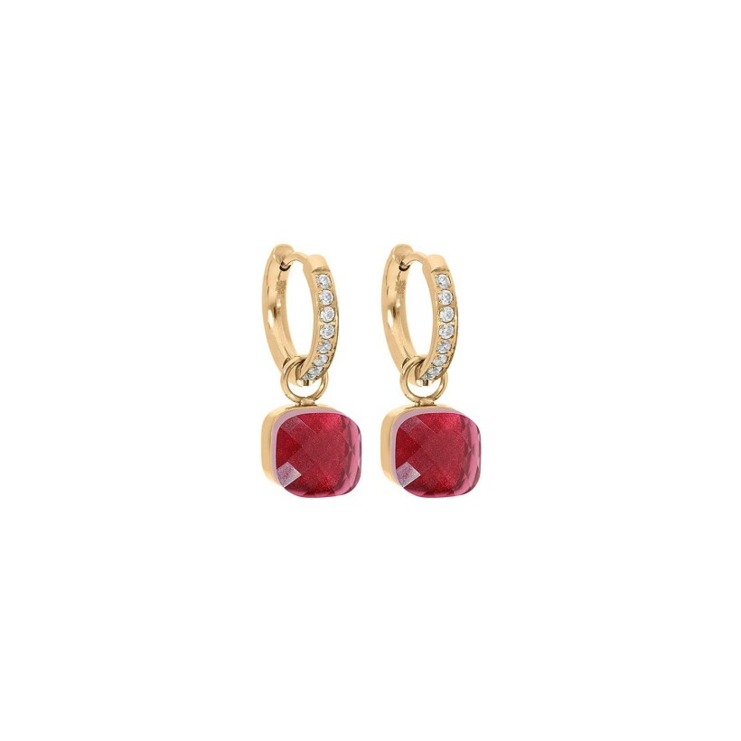 Boucles d'oreilles créoles QUDO Firenze en métal doré et pierre de couleur ruby