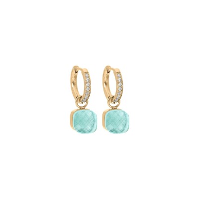 Boucles d'oreilles créoles QUDO Firenze en métal doré et pierre de couleur azure