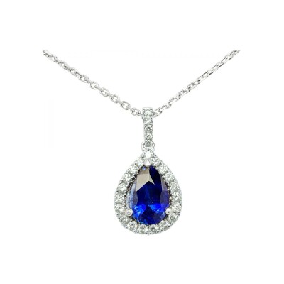 Pendentif en or blanc, saphir et diamant
