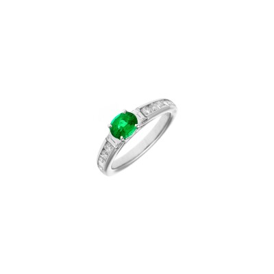 Veron Roques ring, white gold, emerald and diamonds, size 53