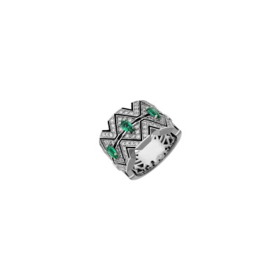 Bague Veron Roques Art Déco en or blanc, émeraude et diamants