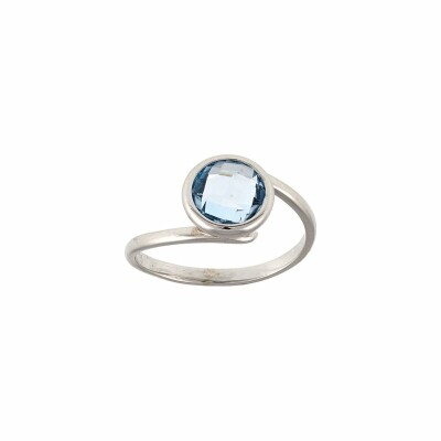 Bague en or blanc et topaze bleue