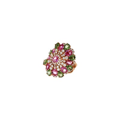 Bague Veron Roques Tutti Frutti en or rose, saphirs roses, saphir vert et diamants