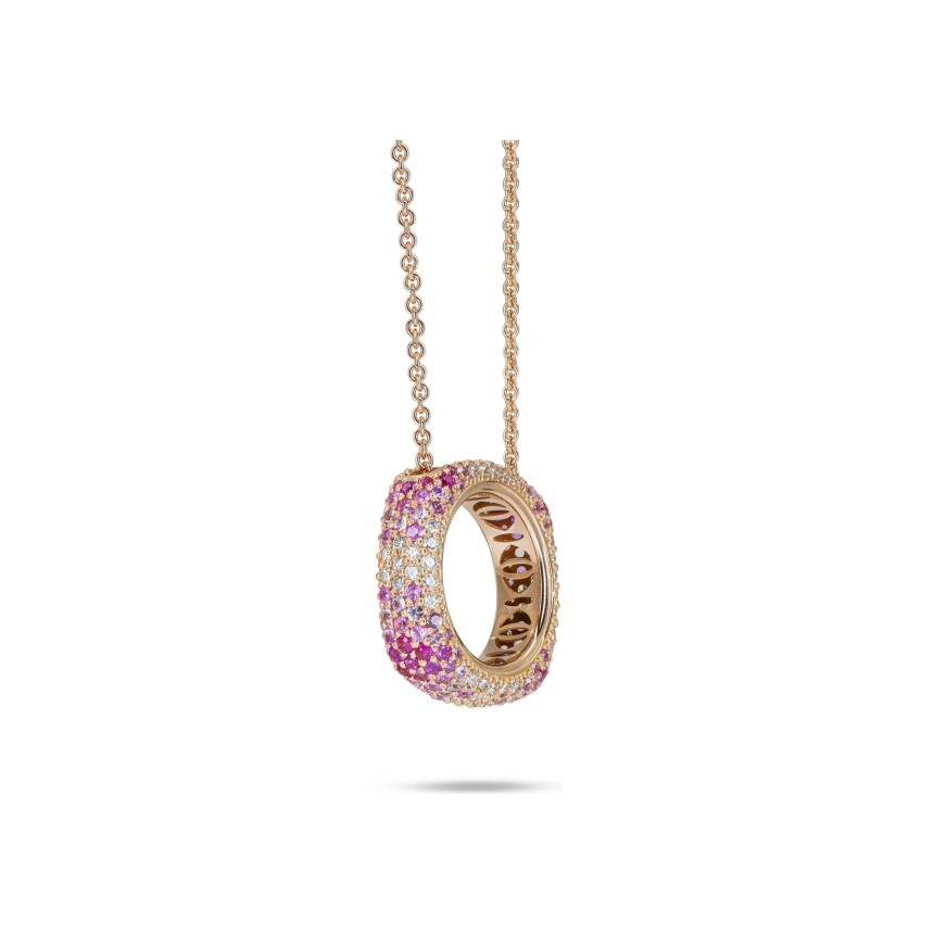 Collier Fullord Ghost anneau de foulard en or rose, diamants et saphirs roses