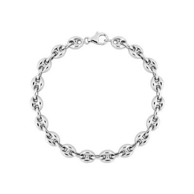 Bracelet chaîne maille grain de café en argent rhodié