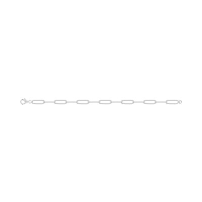 Bracelet chaîne maille forçat rectangle en argent rhodié