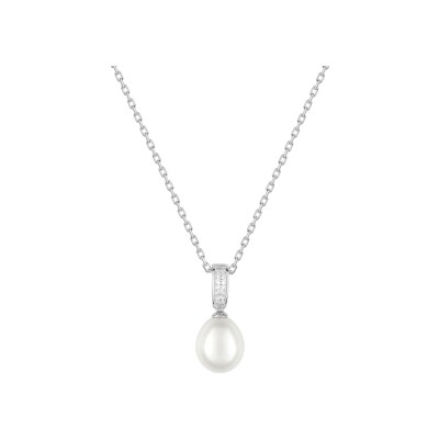 Collier en argent rhodié, perle d'imitation et oxyde de zirconium