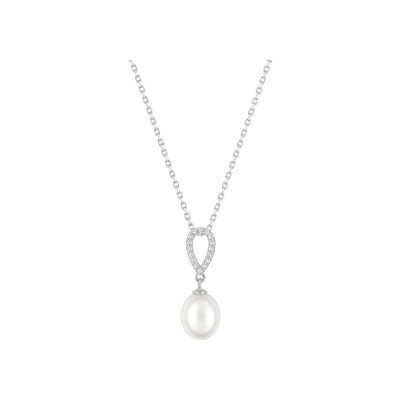 Collier en argent rhodié, perle d'imitation et oxyde de zirconium