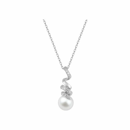 Collier en argent 925, perle imitation et oxydes de zirconium