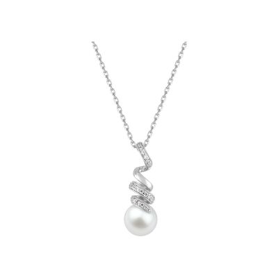 Collier en argent rhodié, perle d'imitation et oxyde de zirconium