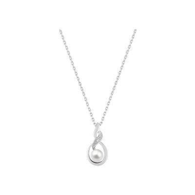 Collier en argent rhodié, perle d'imitation et oxyde de zirconium