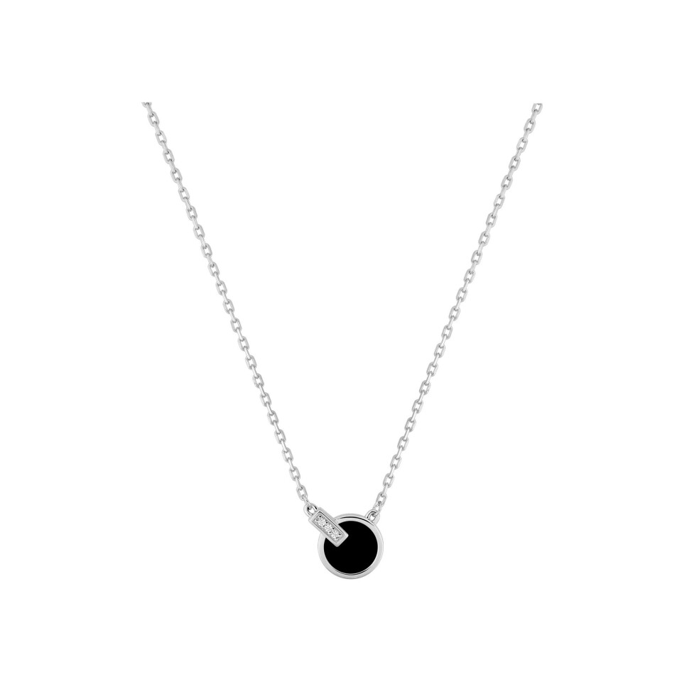 Collier en argent rhodié, laque noire et oxydes de zirconium