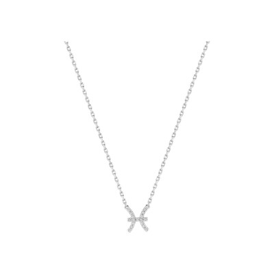 Collier zodiaque Poissons en argent rhodié et oxyde de zirconium