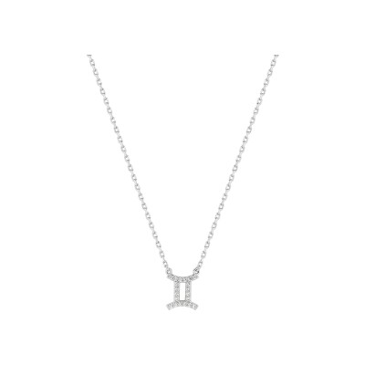 Collier zodiaque Gémeaux en argent rhodié et oxyde de zirconium