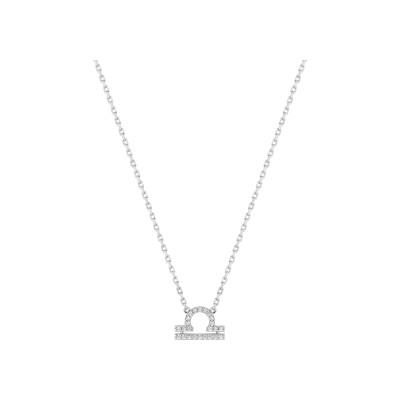 Collier zodiaque Balance en argent rhodié et oxyde de zirconium