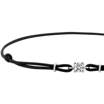 Bracelet corde en argent rhodié et oxyde de zirconium