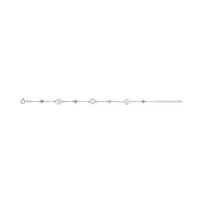 Bracelet en argent rhodié, perle d'imitation et oxyde de zirconium