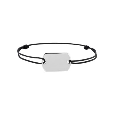 Bracelet cordon noir en argent rhodié