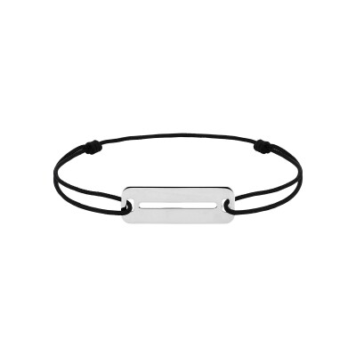 Bracelet cordon noir en argent rhodié