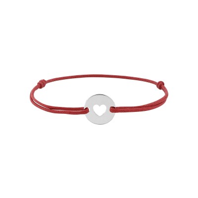 Bracelet cordon rouge en argent rhodié