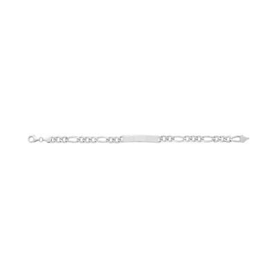 Gourmette maille figaro alternée en argent rhodié, taille 21cm
