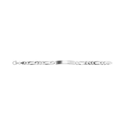 Gourmette maille figaro alternée en argent rhodié