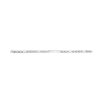 Gourmette maille marine plate alternée en argent rhodié, taille 19cm