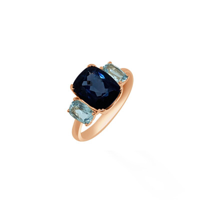Bague Veron Roques en or rose, topaze et améthyste