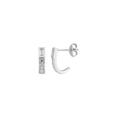 Boucles d'oreilles demi créoles  en argent rhodié et oxyde de zirconium
