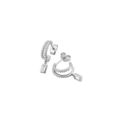 Boucles d'oreilles demi créoles  en argent rhodié et oxyde de zirconium