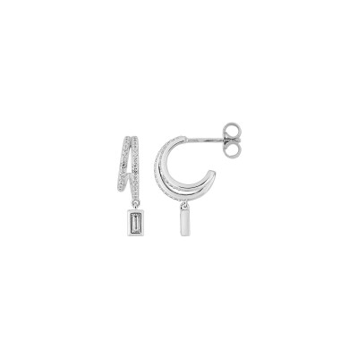 Boucles d'oreilles demi créoles  en argent rhodié et oxyde de zirconium
