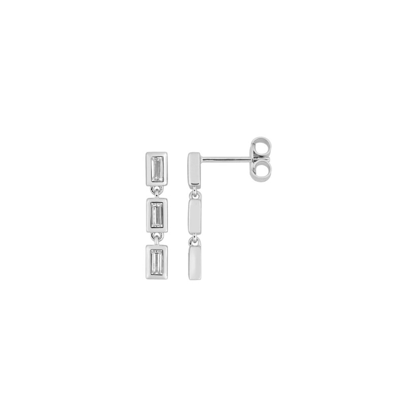 Boucles d'oreilles pendantes en argent rhodié et oxydes de zirconium