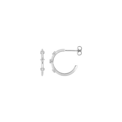 Boucles d'oreilles demi créoles  en argent rhodié et oxyde de zirconium