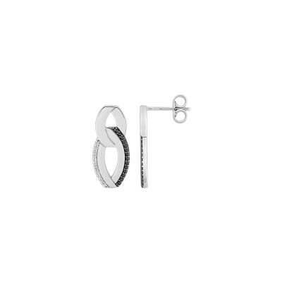 Boucles d'oreilles pendantes en argent rhodié et oxyde de zirconium