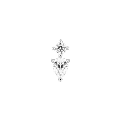 Mono boucle d'oreille clou double en argent rhodié et oxyde de zirconium