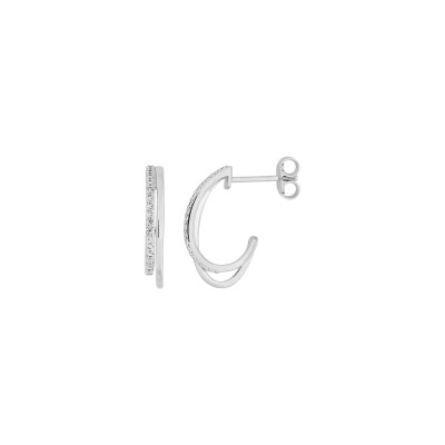 Boucles d'oreilles demi créoles  en argent rhodié et oxyde de zirconium