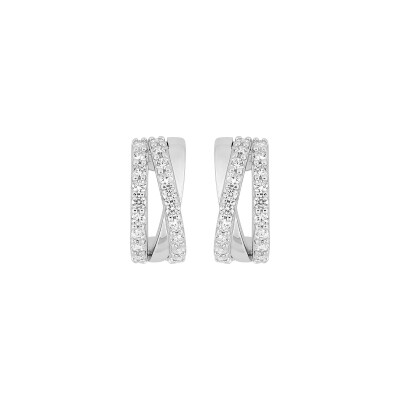 Boucles d'oreilles demi créoles  en argent rhodié et oxyde de zirconium