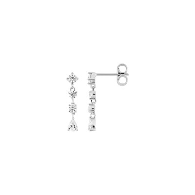 Boucles d'oreilles pendantes  en argent rhodié et oxyde de zirconium