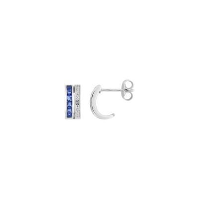 Boucles d'oreilles demi créoles en argent rhodié et oxyde de zirconium