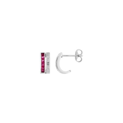 Boucles d'oreilles demi créoles en argent rhodié et oxyde de zirconium