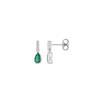 Boucles d'oreilles en argent rhodié et oxydes de zirconium verts et blancs