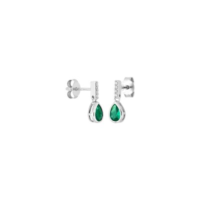 Boucles d'oreilles en argent rhodié et oxydes de zirconium verts et blancs