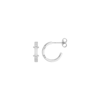 Boucles d'oreilles demi créoles  en argent rhodié et oxyde de zirconium