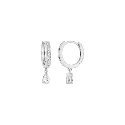 Boucles d'oreilles créoles  en argent rhodié et oxyde de zirconium