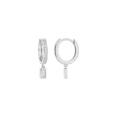 Boucles d'oreilles créoles  en argent rhodié et oxyde de zirconium