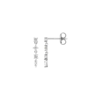 Boucles d'oreilles pendantes en argent rhodié et oxyde de zirconium