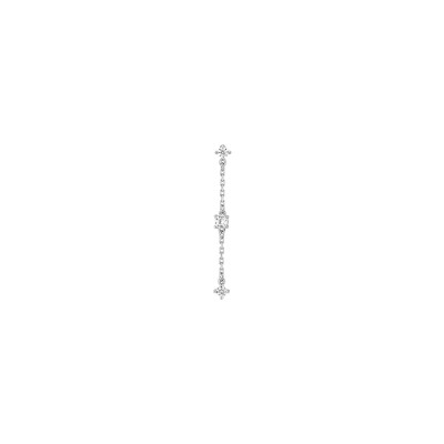 Mono boucle d'oreille pendante double en argent rhodié et oxyde de zirconium